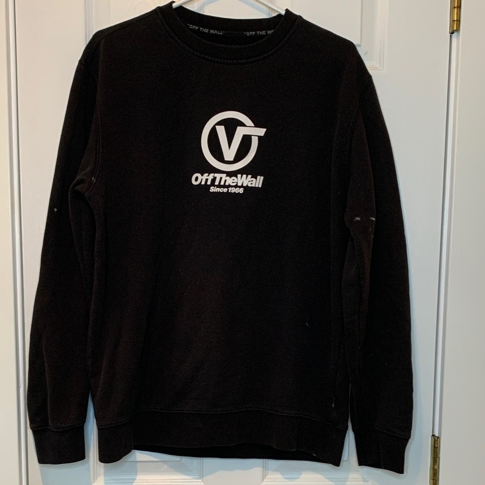 Vans Black Crewneck Men's Sweater with White Logo Off The Wall size large